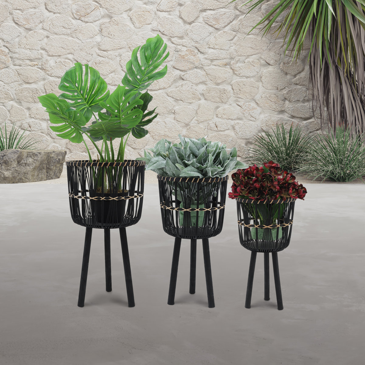 3-Piece Bayou Breeze Neutral Boho Wicker Planter Stand Set only .19